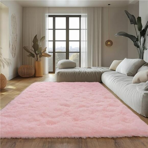 Pink Fluffy Area Rug 5x7 Soft Shaggy Carpet for Living Room Bedroom Kids Room - Picture 3 of 7